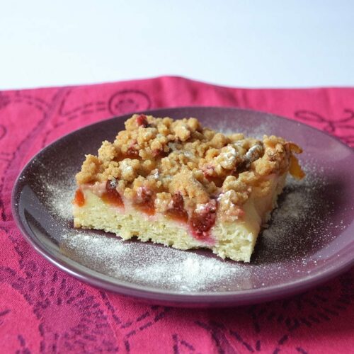Zwetschgenkuchen, mit Vanillecreme und Zimtstreuseln, mit Quark-Öl-Teig, Carl Tode Göttingen