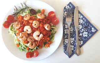 Garnelen mit Gemüsespaghetti, Zucchini, Zoodles, Rezept, Low Carb