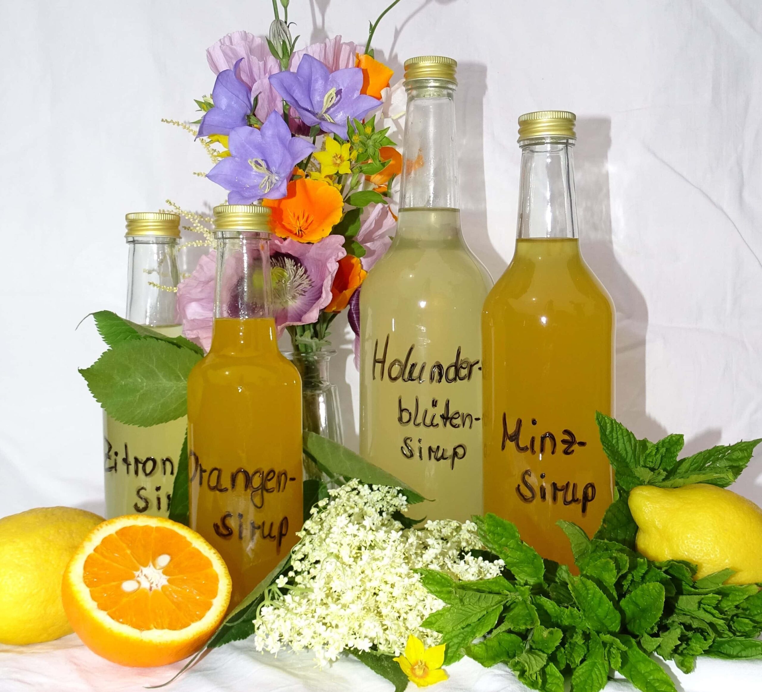 Sirupsorten Sirup einkochen, Zitronensirup, Holunderblütensirup, Carl Tode Göttingen, Rezept