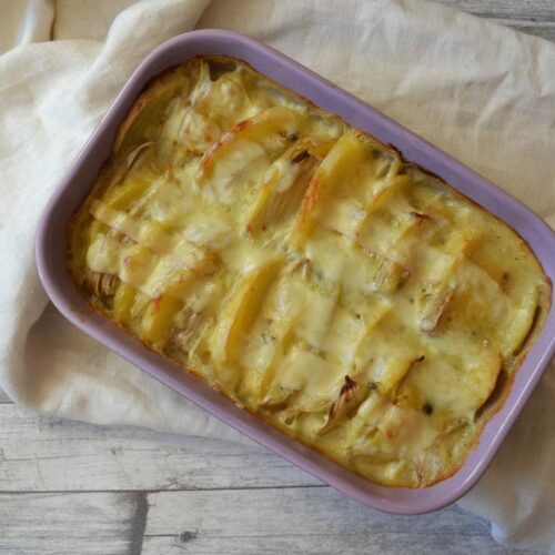 Rezept für herzhaften Auflauf mit Kartoffeln und Fenchel, mit Käse, Bechamelsauce, Carl Tode Göttingen
