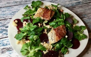 Berglinsen, Linsensalat, Feldsalat, Rote Bete, Apfel, Goldbarschfilet, Barschfilet, Barsch, Schinken, Fisch, kochen, Rezept, Carl Tode, Göttingen